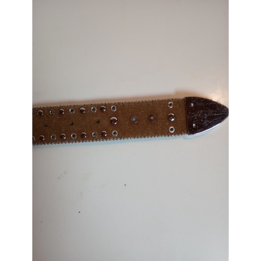 WB Atlas Brown Leather Blue Crystal Jeweled Western Belt Silver Buckle XL 48 - Picture 9 of 16